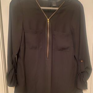 New Directions Black Blouse with Gold Zipper